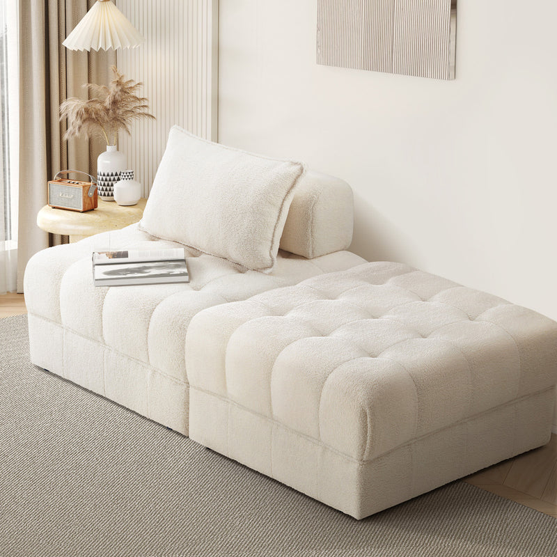 Oikiture 2 Seater Boucle Modular Sofa & Ottoman Set Armless White