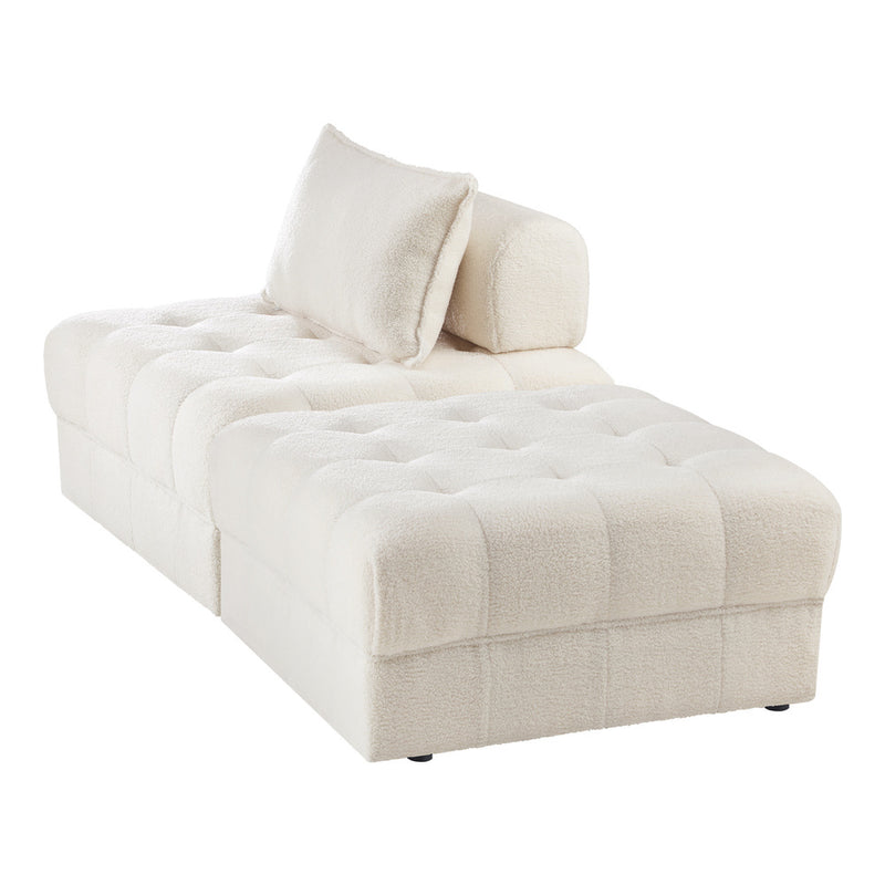 Oikiture 2 Seater Boucle Modular Sofa & Ottoman Set Armless White
