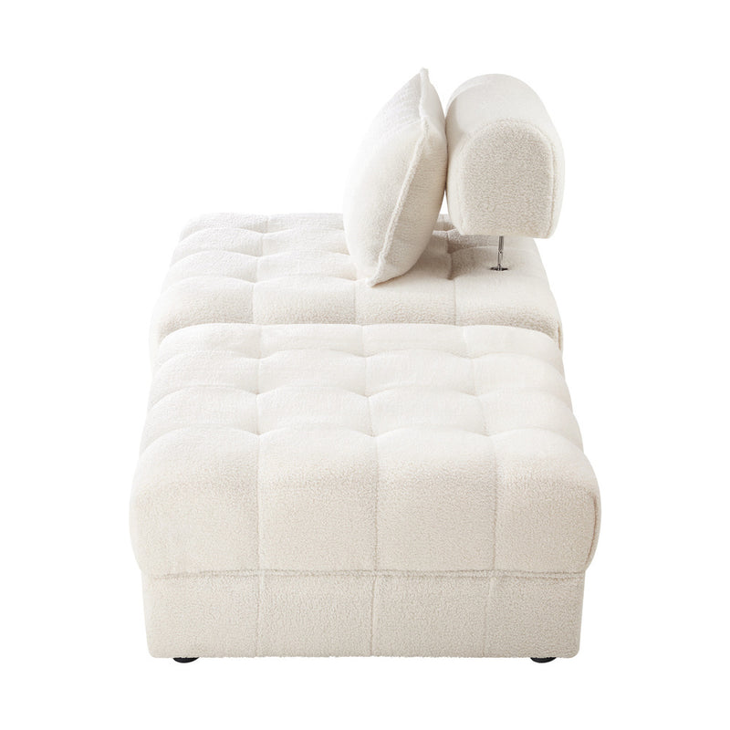 Oikiture 2 Seater Boucle Modular Sofa & Ottoman Set Armless White