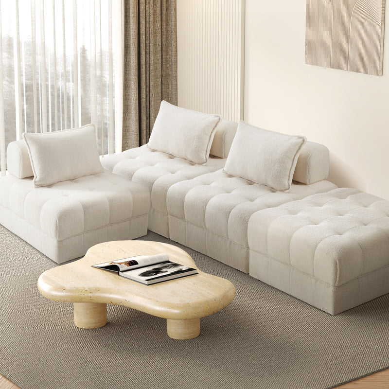 Oikiture 4 Seater Boucle Modular Sofa & Ottoman Set Armless White