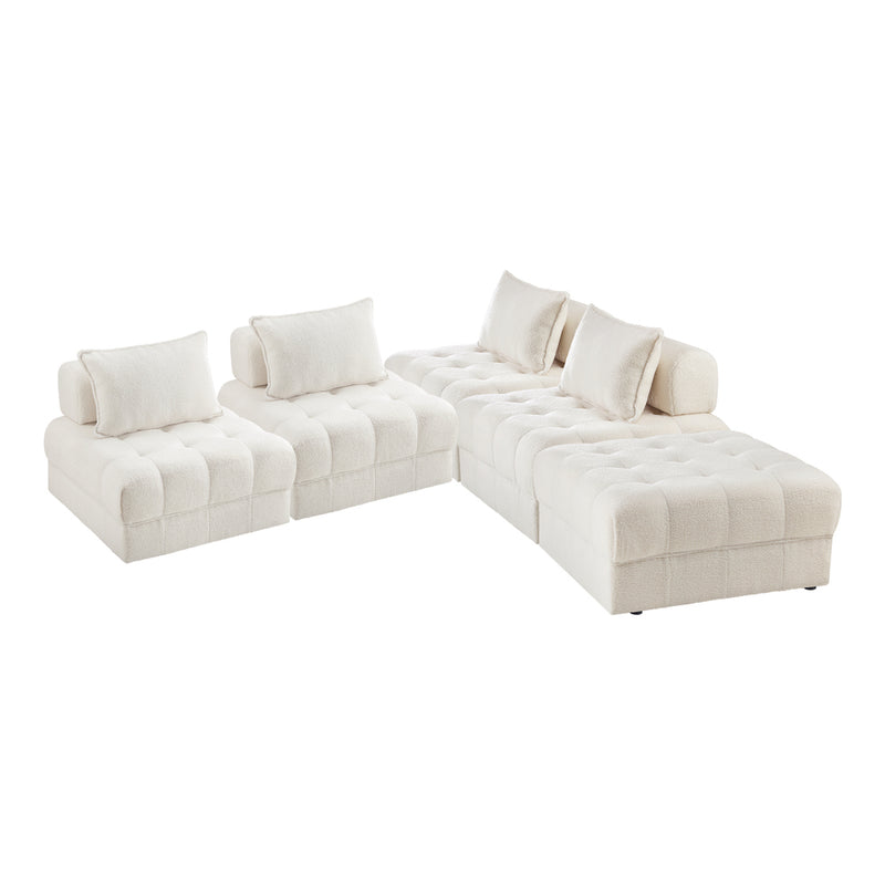 Oikiture 5 Seater Boucle Modular Sofa & Ottoman Set Armless White