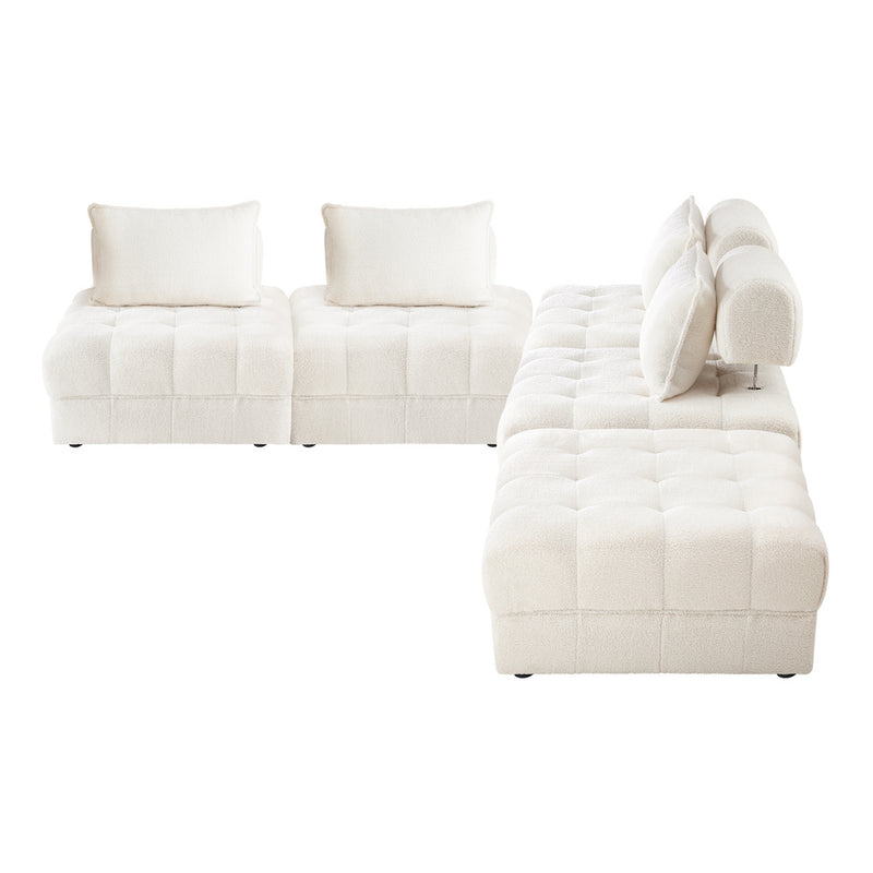 Oikiture 5 Seater Boucle Modular Sofa & Ottoman Set Armless White