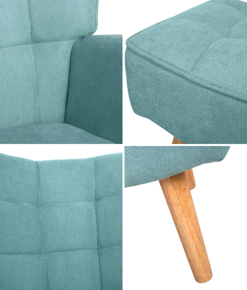 Oikiture Armchair with Footstool Fabric Blue