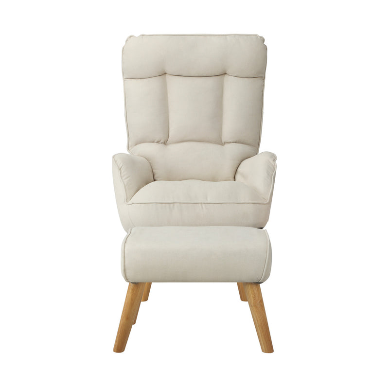 Oikiture Armchair wit Stool 360° Swivel Seat Beige