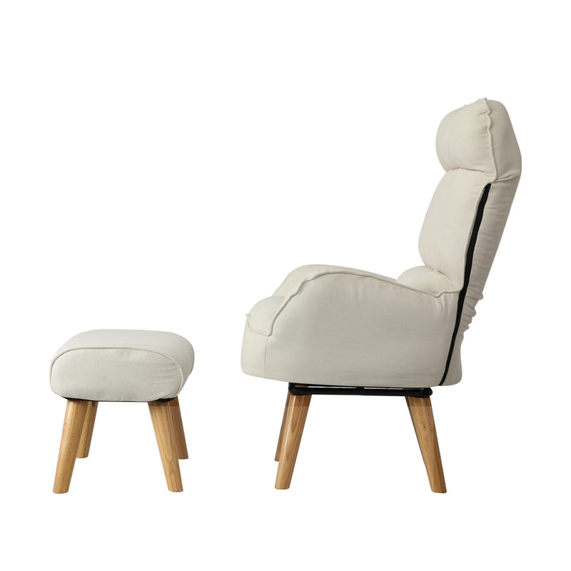 Oikiture Armchair wit Stool 360° Swivel Seat Beige