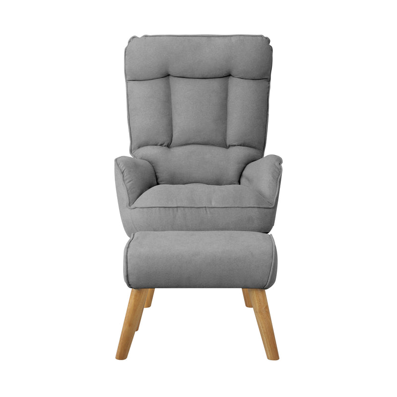 Oikiture Armchair wit Stool 360° Swivel Seat Grey