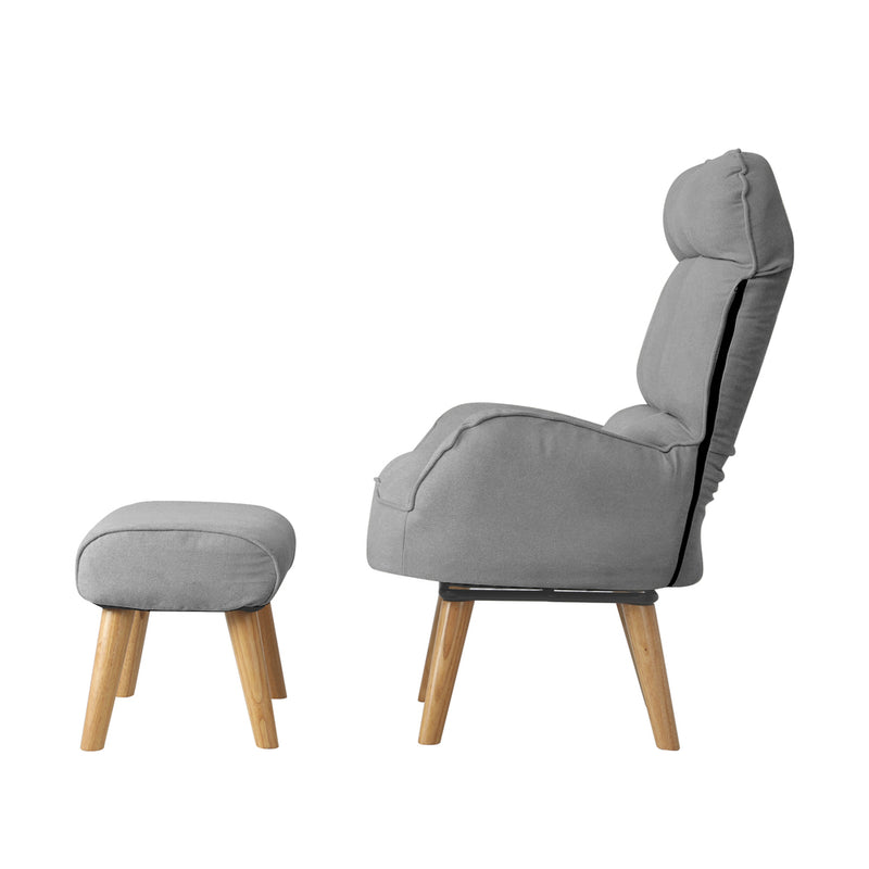 Oikiture Armchair wit Stool 360° Swivel Seat Grey