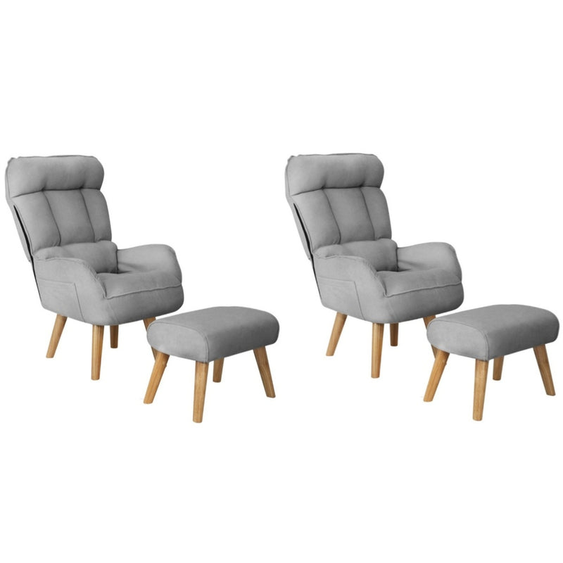 Oikiture 2x 360 Swivel Recliner Armchair Lounge with Stool Grey