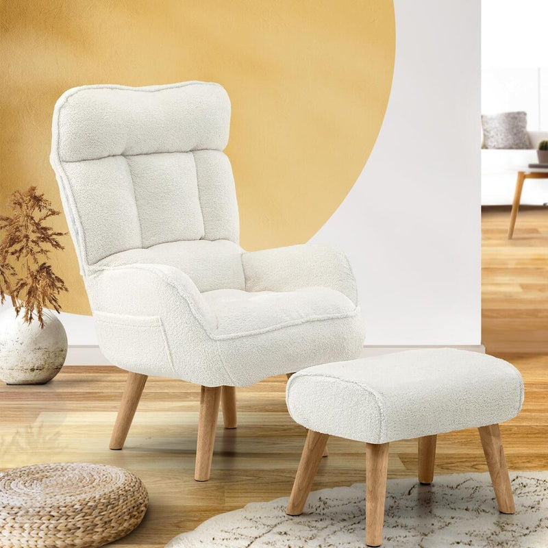 Oikiture Armchair with Ottoman Swivel Sherpa White