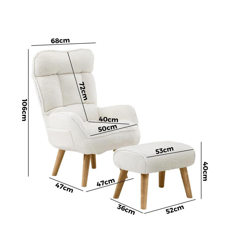 Oikiture Armchair with Ottoman Swivel Sherpa White