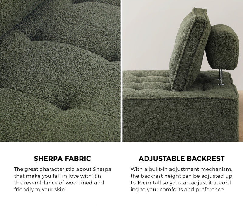 Oikiture 1PC Modular Sofa Lounge Chair Armless Sherpa Green