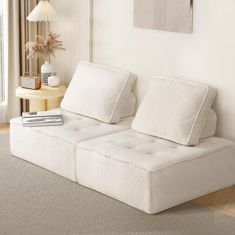 Oikiture 2PCS Modular Armless Sofa Sherpa White