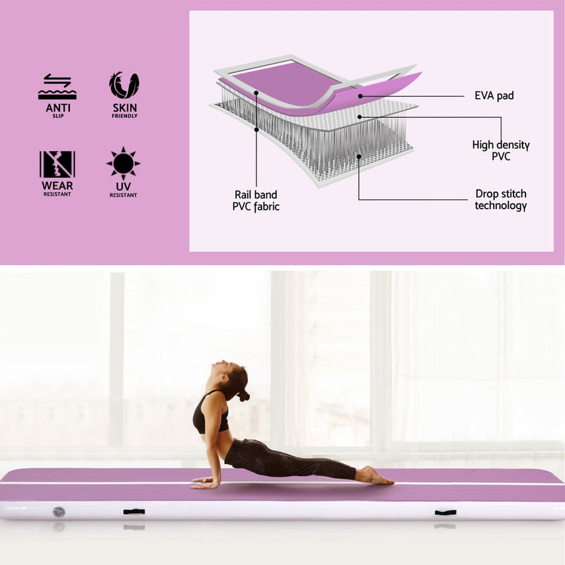 Everfit 4M Air Track Gymnastics Tumbling Exercise Yoga Mat W/ Pump Inflatable Purple