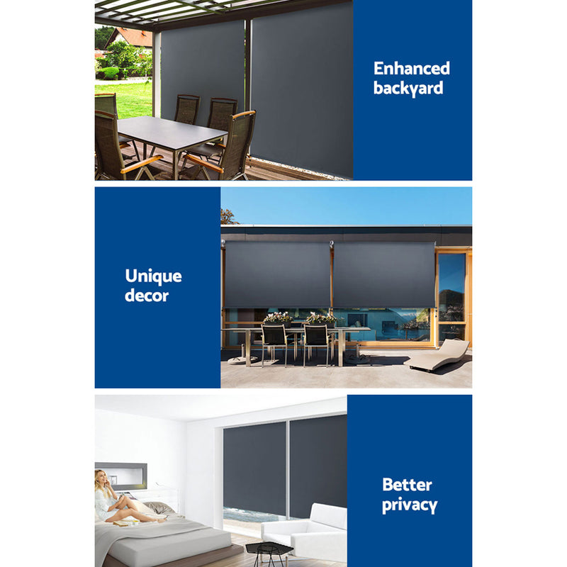 Instahut 2.4X2.5M Outdoor Blinds Awning Roll Down Canopy Retractable Outdoor Blinds Window Shade Grey