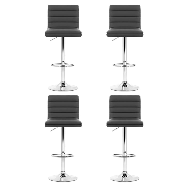 Artiss Set of 4 PU Leather Lined Pattern Bar Stools- Grey and Chrome