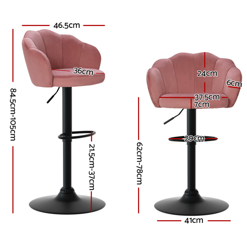 Artiss 2x Bar Stools Gas Lift Velvet Pink