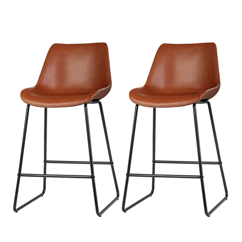 Artiss Bar Stools Kitchen Counter Barstools Leather Metal Chairs Brown x2