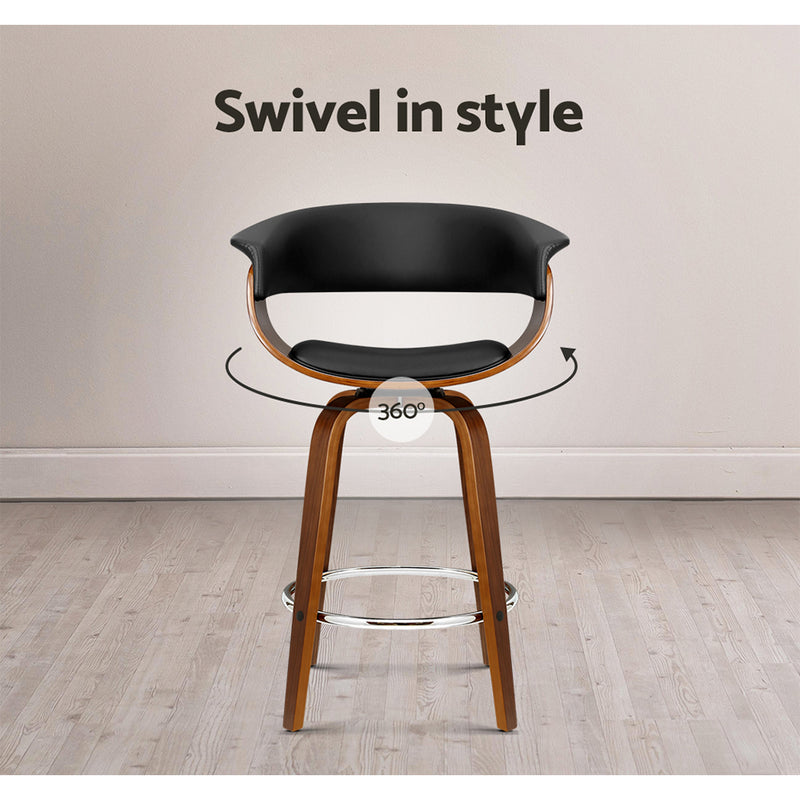 Artiss 4x Bar Stools Swivel PU Seat Wooden