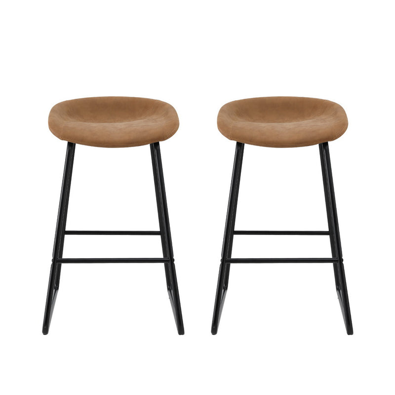 Artiss 2x Bar Stools Kitchen Dining Chairs Counter Stool PU Leather Metal Brown