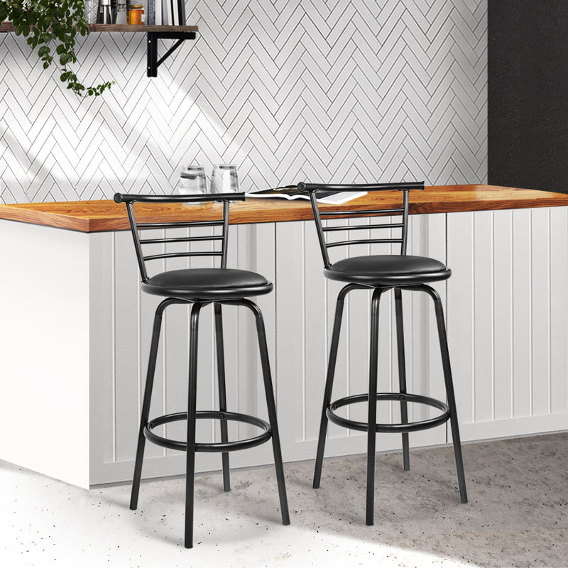 Artiss 2x Bar Stools Swivel Leather Padded Metal