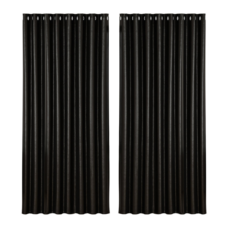 Artiss 2X Blockout Curtains Eyelet 300x230cm Black Shine