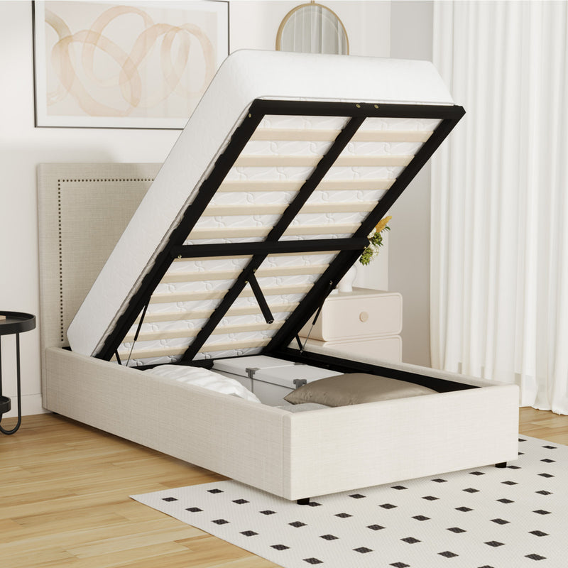 Oikiture Bed Frame King Single Gas Lift Base Storage ADI
