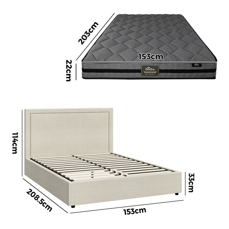 Oikiture Bed Frame With Mattress Set Queen Size Gas Lift Storage ADI