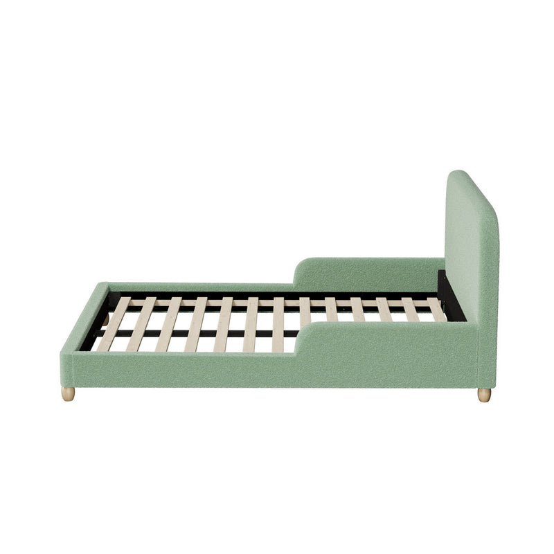 Oikiture Kids Double Bed Frame with Side Guard Rails Boucle Green