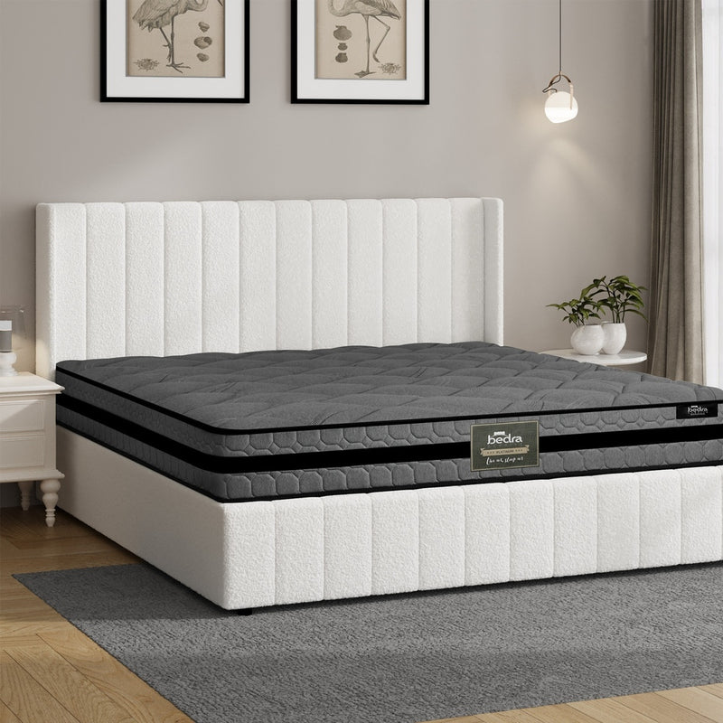 Oikiture Bed Frame with Mattress Set King Size Gas Lift Boucle BILY