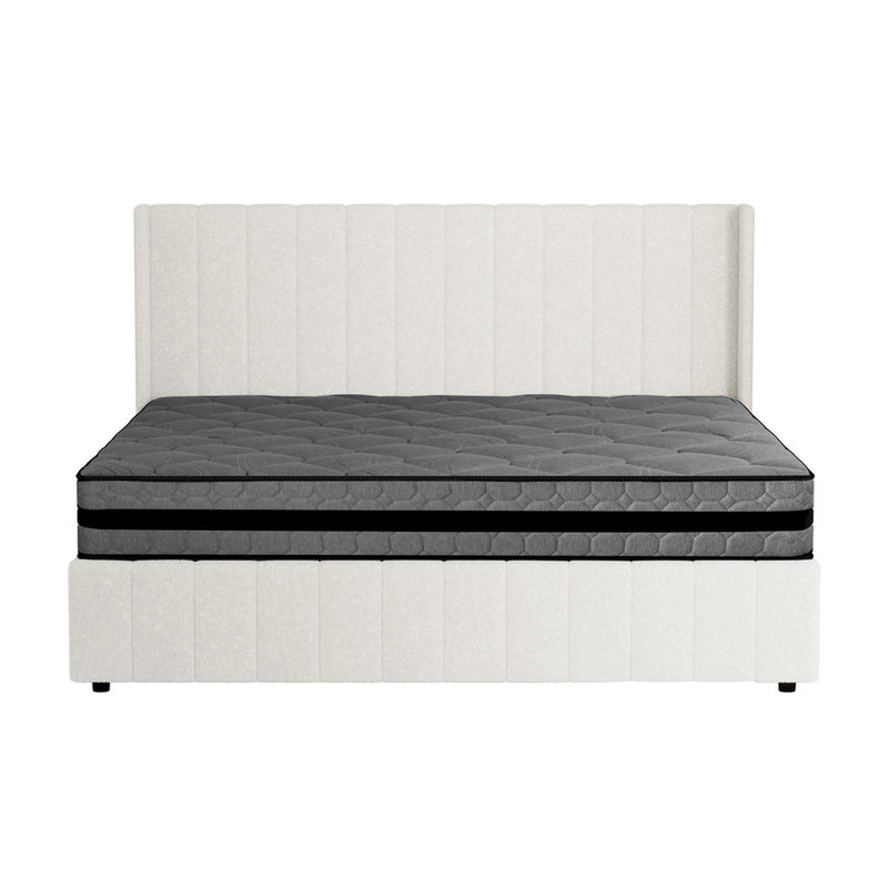 Oikiture Bed Frame with Mattress Set King Size Gas Lift Boucle BILY