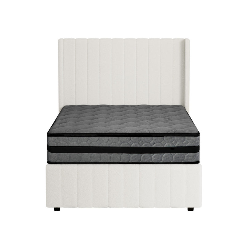 Oikiture Bed Frame with Mattress Set King Single Gas Lift Boucle BILY