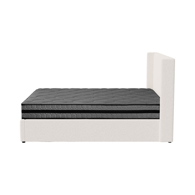 Oikiture Bed Frame with Mattress Set Queen Size Gas Lift Boucle BILY