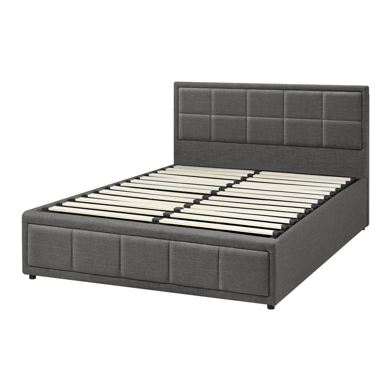 Oikiture Double Bed Frame Gas Lift Storage Base Fabric Grey