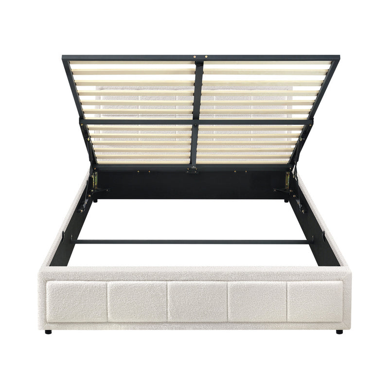 Oikiture Double Bed Frame Gas Lift Storage Base Boucle White