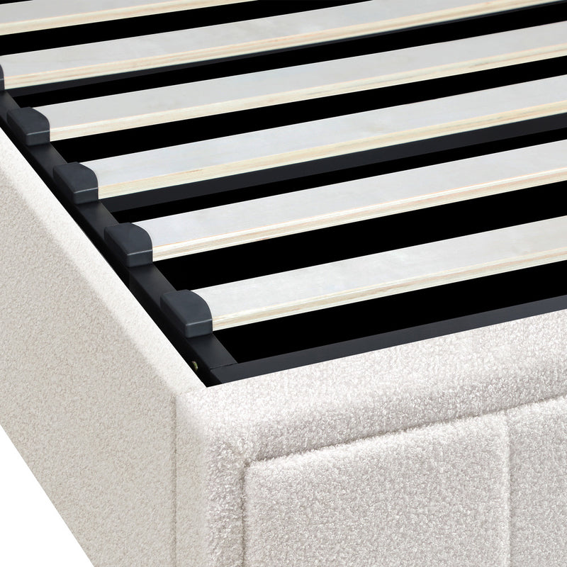 Oikiture Double Bed Frame Gas Lift Storage Base Boucle White