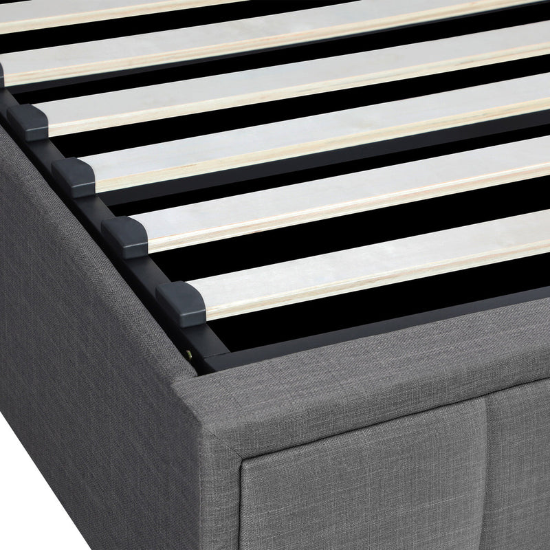 Oikiture Bed Frame King Single Gas Lift Storage Base Fabric Grey