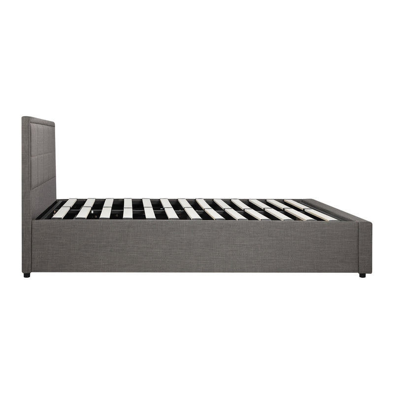Oikiture Queen Bed Frame Gas Lift Storage Base Fabric Grey