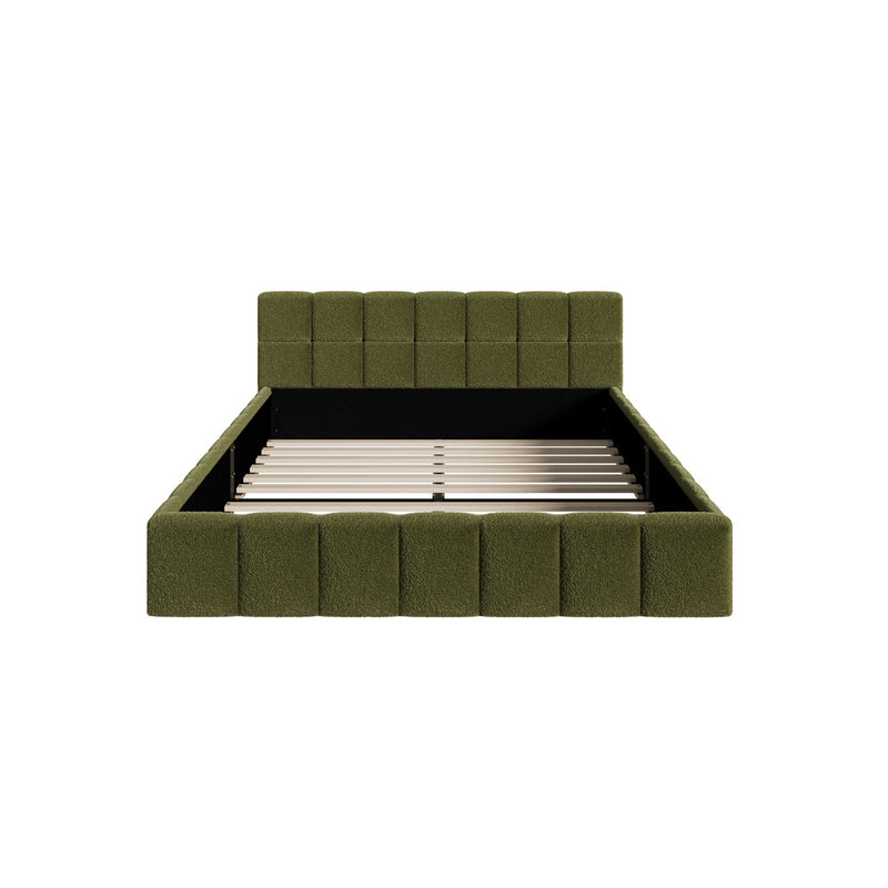 Oikiture Bed Frame Double Size Tufted Headboard Green Boucle