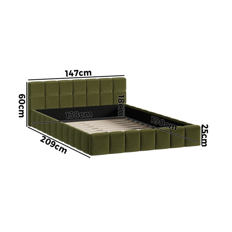 Oikiture Bed Frame Double Size Tufted Headboard Green Boucle