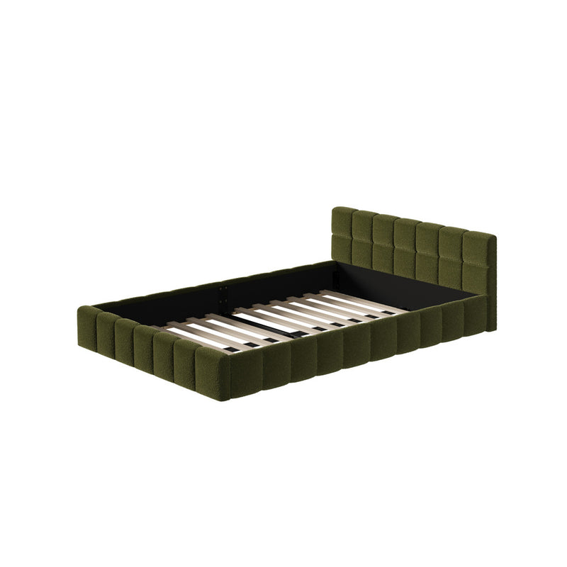 Oikiture Bed Frame Double Size Tufted Headboard Green Boucle