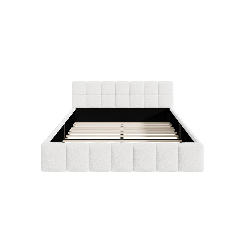 Oikiture Bed Frame Double Size Tufted Headboard White Boucle