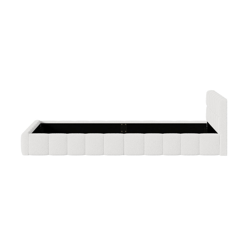 Oikiture Bed Frame Double Size Tufted Headboard White Boucle