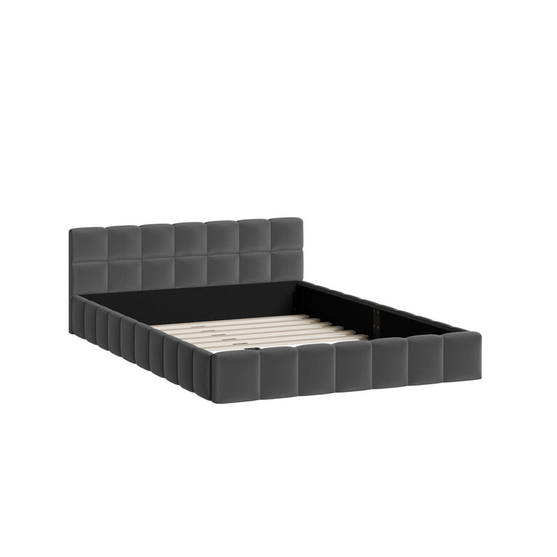 Oikiture Bed Frame Double Size Tufted Headboard Grey Velvet
