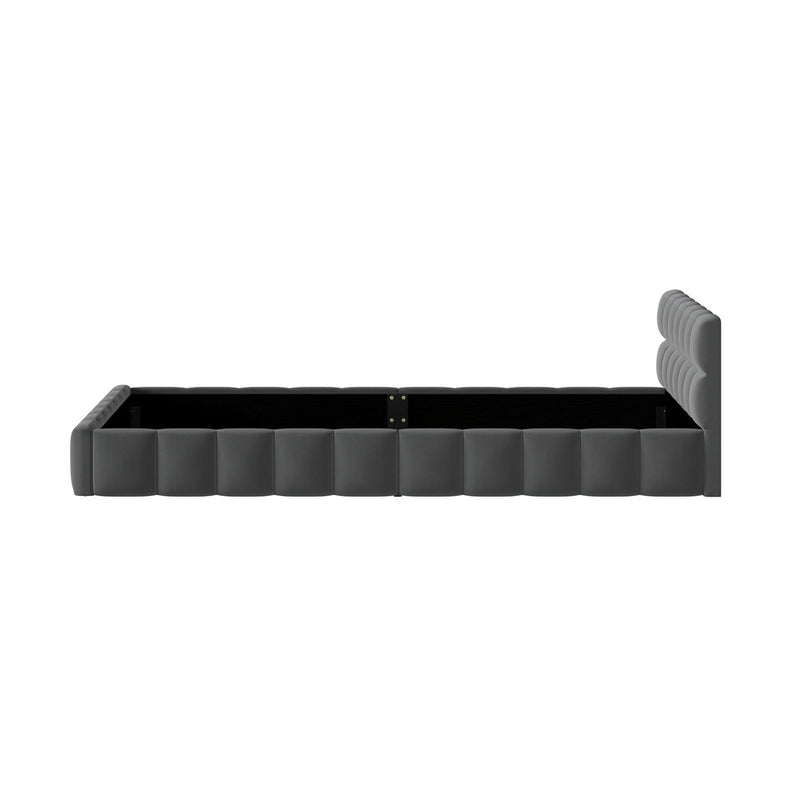 Oikiture Bed Frame Double Size Tufted Headboard Grey Velvet