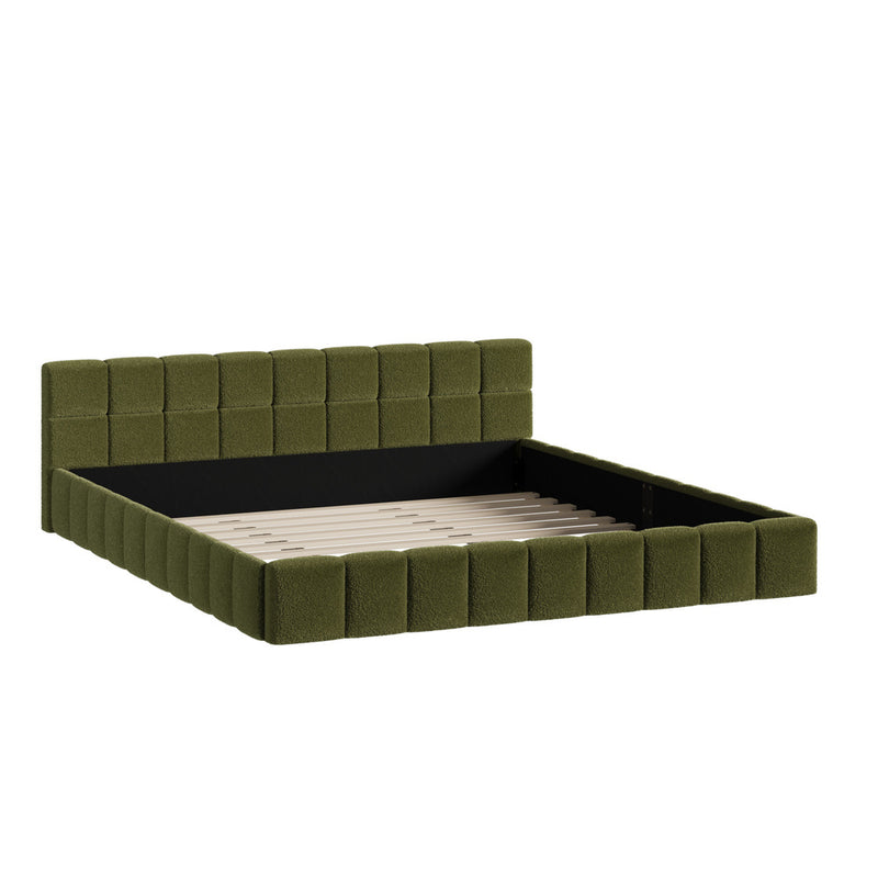 Oikiture Bed Frame King Size Tufted Headboard Green Boucle