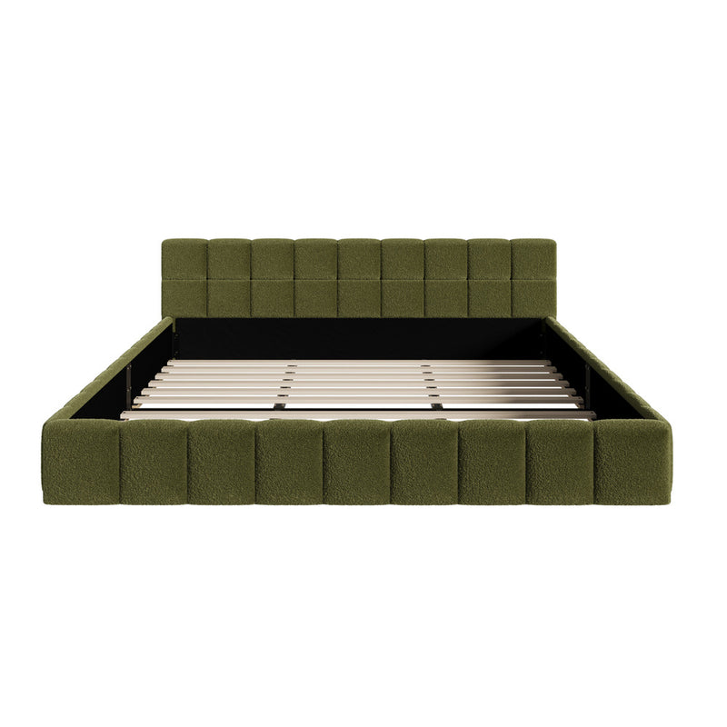 Oikiture Bed Frame King Size Tufted Headboard Green Boucle
