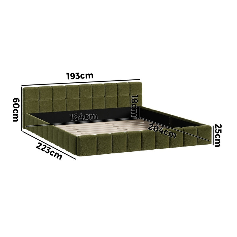 Oikiture Bed Frame King Size Tufted Headboard Green Boucle