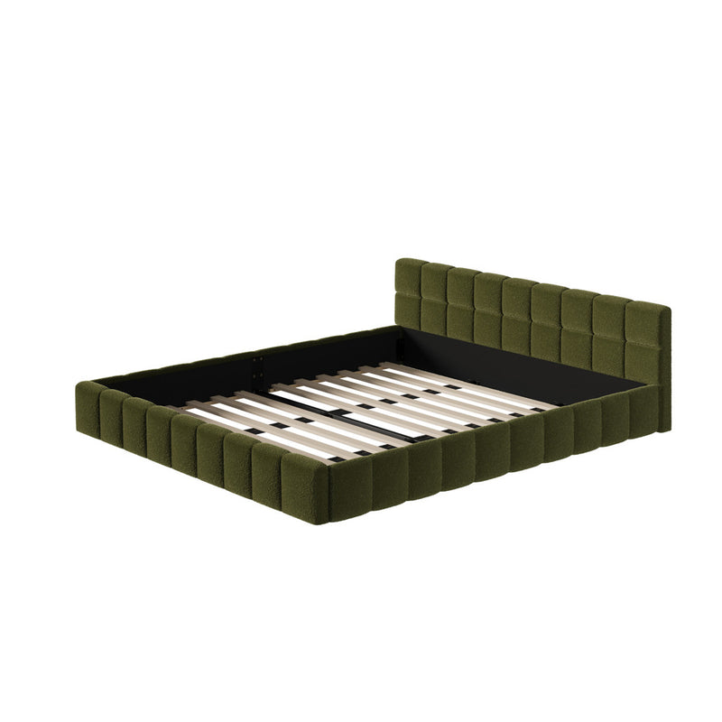Oikiture Bed Frame King Size Tufted Headboard Green Boucle