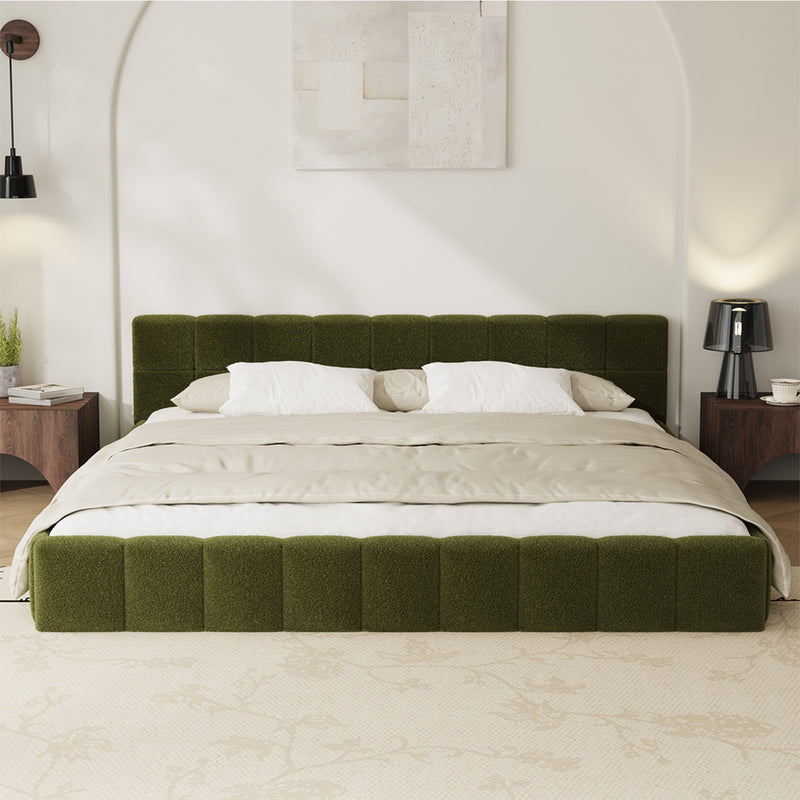 Oikiture Bed Frame King Size Tufted Headboard Green Boucle