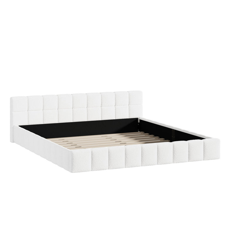 Oikiture Bed Frame King Size Tufted Headboard White Boucle
